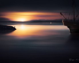 Holzschiff in der Bucht